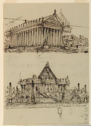 Décor de scène, extérieur des temples