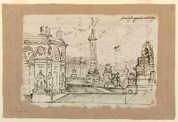 Décor de scène, groupe de monuments antiques