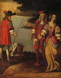 Paravent double face à quatre volets, vers 1700 (détail)