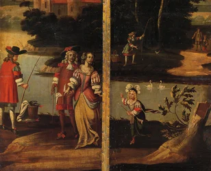 Paravent à quatre volets double face, vers 1700