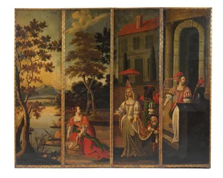 Paravent à quatre volets double face, vers 1700