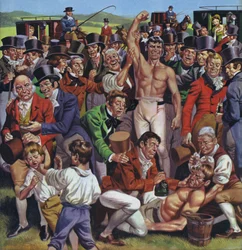 La boxe en Angleterre au début du 19e siècle (lithographie couleur)