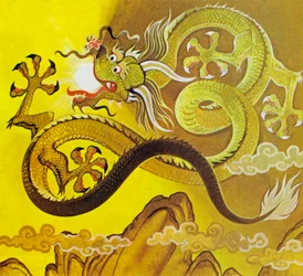 Dragons chinois (lithographie couleur)