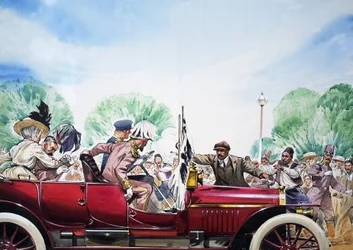 Déclenchement de la Première Guerre mondiale, illustration tirée de "Great Events in World History" (gouache sur papier)