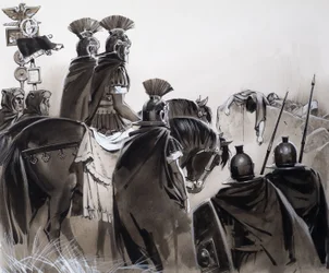 Soldats romains après une bataille (gouache sur papier)