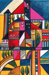 Village abstrait et coloré