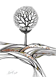 Paysage stylisé représentant un arbre nu