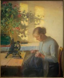 Fille de pêcheur cousant