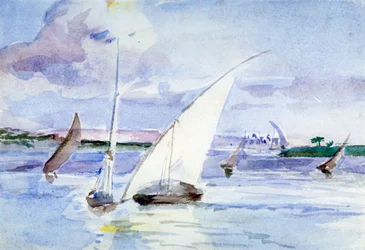 Un lac avec des voiliers, vers 1864-1930