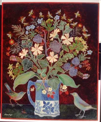 Cruche bleue et " oiseaux