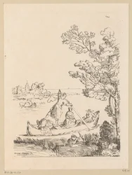 Paysage fluvial avec un bateau ramé par une femme, Cabinet du Roy (titre de la série sur l