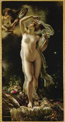 Danaé, se regardant dans un miroir tenu par Cupidon (huile sur toile)