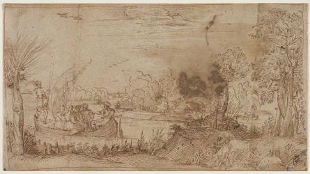 Paysage fluvial avec bateaux