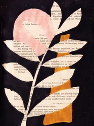 Feuilles abstraites sur fond noir, peinture à la gouache