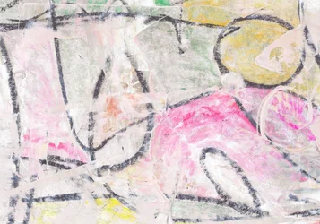 Une œuvre abstraite aux couleurs vives, réalisée en techniques mixtes