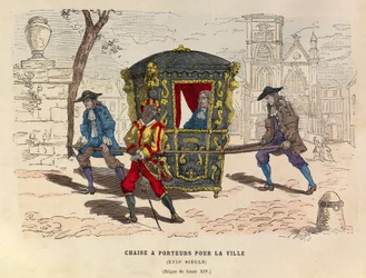 Chaise à porteurs utilisée en ville sous le roi Louis XIV au XVIIe siècle - collection privée