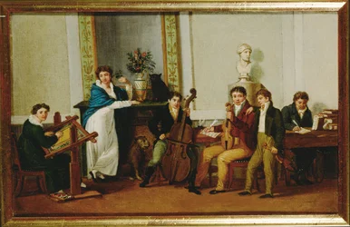 Un trio pour cordes dans un décor bourgeois ... (peinture sur toile)