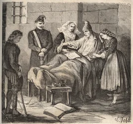 Un mariage au bagne de Rochefort au XIXe siècle. Gravure dans "Histoire des bagnes depuis leur création à nos jours" (1877) par Pierre Zaccone (1817-1895). Collection privée.