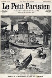Accident dans la Seine : deux personnes dans un bateau noyé. Dans « Le Petit Parisien » du 25/04/1897
