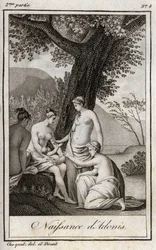 Adonis est né. Gravure de 1819 dans « Lettres à Émilie sur la mythologie » de Charles Albert Demoustier (1760-1801). Collection privée.