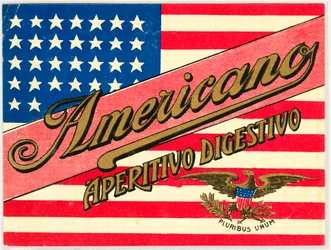 Publicité pour le short drink italien Americano, avec drapeau américain