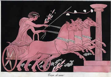 Grèce antique - Une course de chars - gravure tirée de « Usi e Costumi di Tutti i Popoli dell