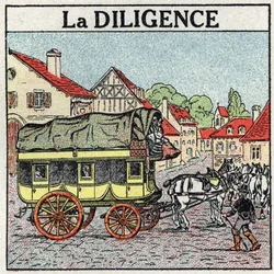 Traction animale : la diligence. Illustration anonyme de 1925. Collection privée.