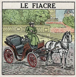 Traction animale : le fiacre. Illustration anonyme de 1925. Collection privée.