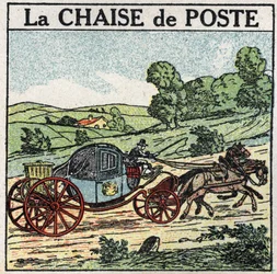 Traction animale : la chaise de poste. Illustration anonyme de 1925. Collection privée.