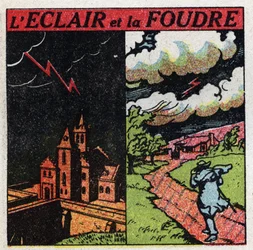 Électricité atmosphérique : foudre et éclairs. Illustration anonyme de 1925. Collection privée.
