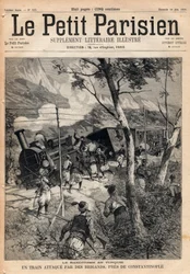 Banditisme en Turquie, un train attaqué par des voleurs près de Constantinople. Gravure dans "Le petit Parisien" de 1891. Collection privée.