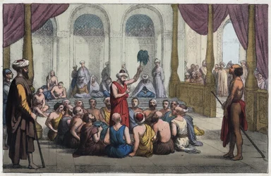 Brahmanes chantant les louanges du dieu Rama - gravure tirée de «Usi e Costumi di Tutti i Popoli dell