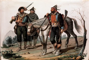 Brigandage en Calabre, Italie. Gravure du 19ème siècle Collection privée