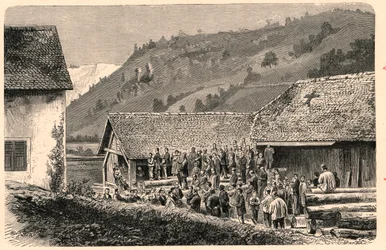 Célébration du culte catholique à Saint Ursanne en Suisse en 1874, d