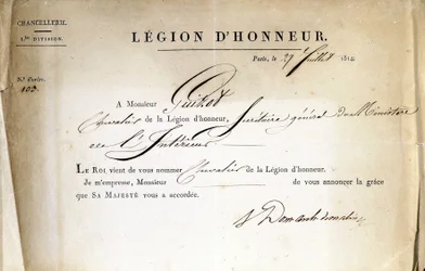 Certificat de remise de la Légion d