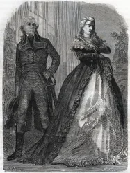 Charles François du Périer dit Dumouriez (1739-1823), général français avec la Reine Marie-Antoinette (1755-1793). Gravure de 1866 dans « Histoire de la Révolution française » par Adolphe Thiers. Collection privée.