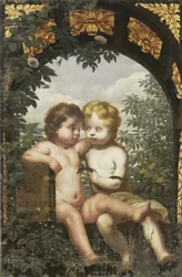 Allégorie chrétienne avec deux enfants avec une Bible et un serpent