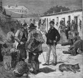 Cité de chiffonniers à Clichy, Paris. Gravure dans « Le Petit Parisien » le 7/08/1892. Collection privée.