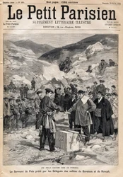 Coutume des Pyrénées : le serment de paix prêté par les délégués des vallées de Barétous et Roncal. Dans « Le Petit Parisien » du 23/07/1893