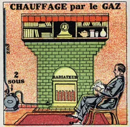 Chauffage domestique : chauffage au gaz. Illustration anonyme de 1925. Collection privée.