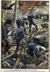 Tremblement de terre en Sicile, Calabre 1909 - Le désastre de Sicile et de Calabre (Tremblement de terre) - Les marins de la Méditerranée recherchent des victimes parmi les ruines de Messine