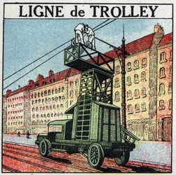 Trams électriques : une ligne de trolley. Illustration anonyme de 1925. Collection privée.