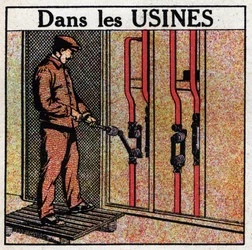 Tuyaux électriques : pipeline dans les usines. Illustration anonyme de 1925. Collection privée.