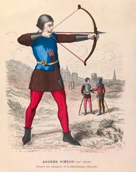 Gravure - Archer piéton du 13e siècle à Paris - collection privée