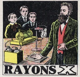 Éther (matériau) : Les rayons X découverts par le physicien allemand Wilhelm Conrad Roentgen (1845-1923). Illustration anonyme de 1925. Collection privée.