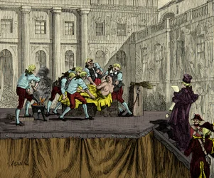Le bourreau Samson marque Jeanne de Valois Saint Remy (Valois-Saint-Remy), connue sous le nom de Comtesse de la Motte (1756-1791), après sa condamnation dans l
