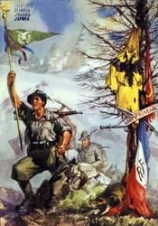 Première Guerre mondiale : affiche célébrant le bataillon Vestone des chasseurs alpins italiens (Alpino ou Alpini), 6e régiment