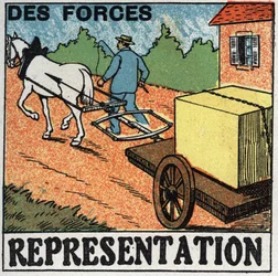 Forces: un cheval tirant une voiture. Illustration anonyme de 1925. Collection privée