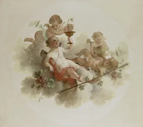 Quatre putti avec des raisins