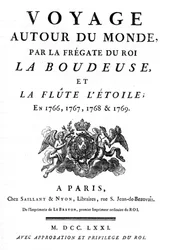 Frontispice de 1771 du livre "Voyage autour du monde par la frégate du roi La Boudeuse et la flûte L
